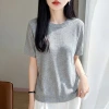 Spring/Summer 2026 new Tencel linen one-piece ready-to-wear round-neck knitted sweater short-sleeved solid color hollowed-out T-shirt top details Picture